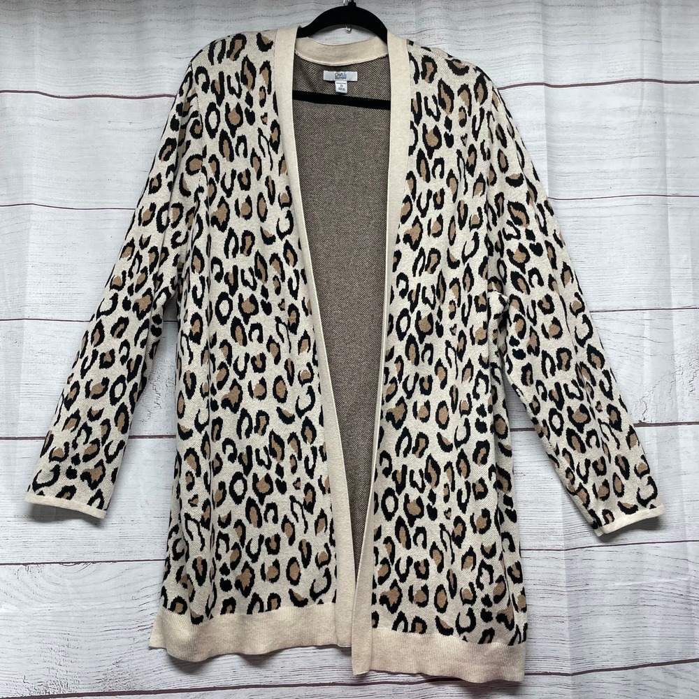 Croft & Barrow Open Front Leopard Print Knit Card… - image 1